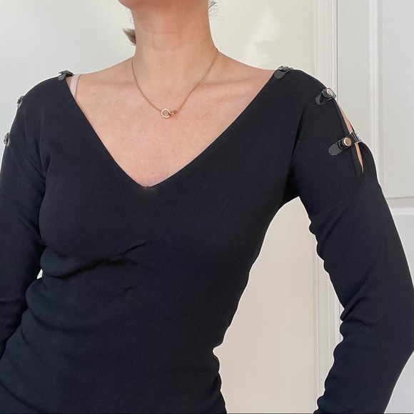 AVALIN V-Neck Knit Top with Shoulder Buckle Details - Picture 2 of 9